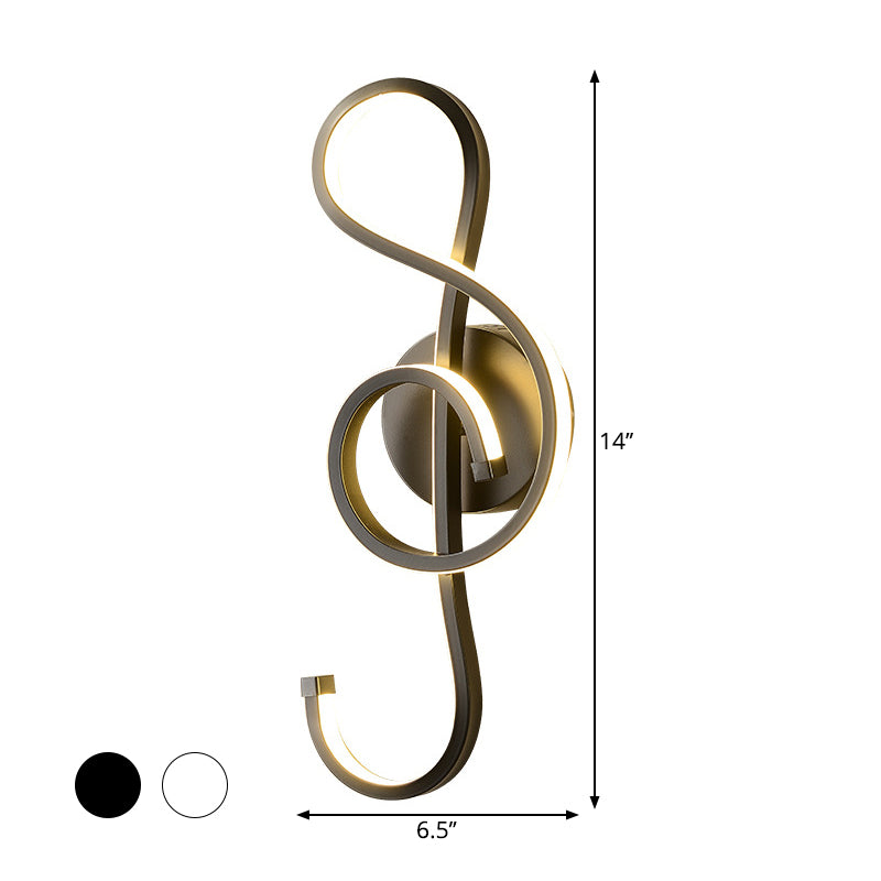 Iron Musical Note Wall Mounted Lamp Modernist Black/White LED Surface Wall Sconce in Warm/White Light Clearhalo 'Cast Iron' 'Glass' 'Industrial' 'Modern wall lights' 'Modern' 'Tiffany' 'Traditional wall lights' 'Wall Lamps & Sconces' 'Wall Lights' Lighting' 1867358