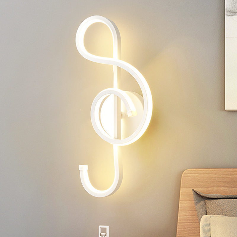 Iron Musical Note Wall Mounted Lamp Modernist Black/White LED Surface Wall Sconce in Warm/White Light White Clearhalo 'Cast Iron' 'Glass' 'Industrial' 'Modern wall lights' 'Modern' 'Tiffany' 'Traditional wall lights' 'Wall Lamps & Sconces' 'Wall Lights' Lighting' 1867359