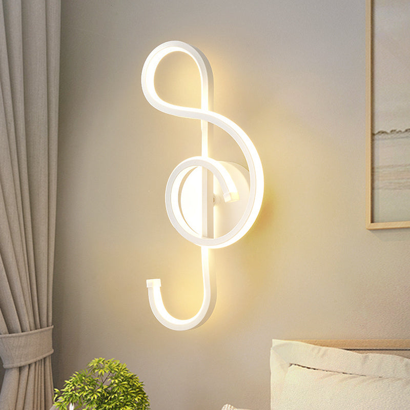 Iron Musical Note Wall Mounted Lamp Modernist Black/White LED Surface Wall Sconce in Warm/White Light Clearhalo 'Cast Iron' 'Glass' 'Industrial' 'Modern wall lights' 'Modern' 'Tiffany' 'Traditional wall lights' 'Wall Lamps & Sconces' 'Wall Lights' Lighting' 1867361