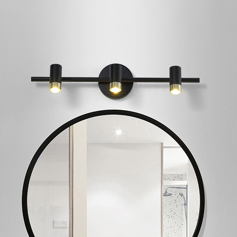 Black Short Tube Wall Vanity Light Contemporary 3-Bulb Metal Adjustable Wall Sconce Lighting Black Clearhalo 'Cast Iron' 'Glass' 'Industrial' 'Modern wall lights' 'Modern' 'Tiffany' 'Traditional wall lights' 'Vanity Lights' 'Wall Lights' Lighting' 1867371
