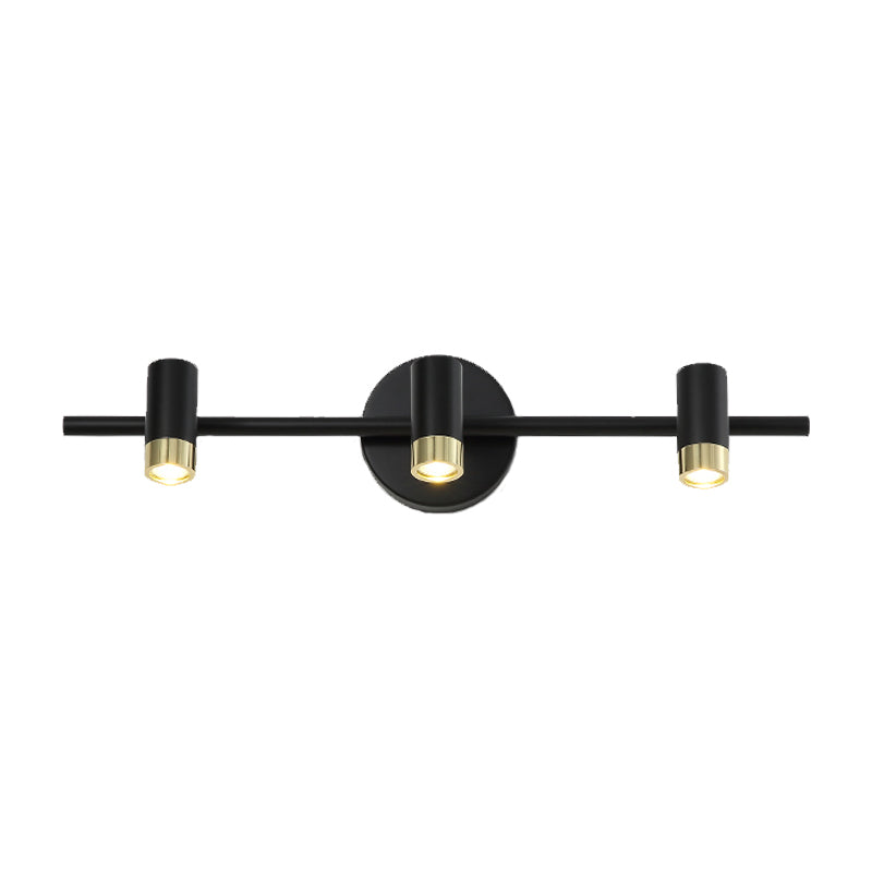 Black Short Tube Wall Vanity Light Contemporary 3-Bulb Metal Adjustable Wall Sconce Lighting Clearhalo 'Cast Iron' 'Glass' 'Industrial' 'Modern wall lights' 'Modern' 'Tiffany' 'Traditional wall lights' 'Vanity Lights' 'Wall Lights' Lighting' 1867372