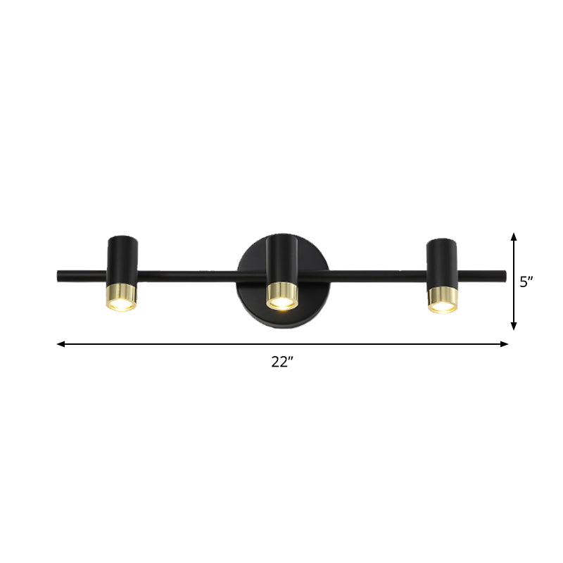 Black Short Tube Wall Vanity Light Contemporary 3-Bulb Metal Adjustable Wall Sconce Lighting Clearhalo 'Cast Iron' 'Glass' 'Industrial' 'Modern wall lights' 'Modern' 'Tiffany' 'Traditional wall lights' 'Vanity Lights' 'Wall Lights' Lighting' 1867374