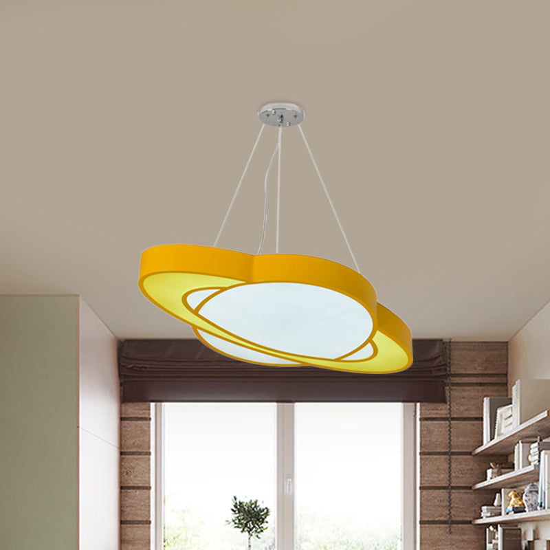Yellow Planet Suspension Light Fixture Children Style LED Acrylic Hanging Chandelier Clearhalo 'Ceiling Lights' 'Chandeliers' Lighting' options 1867387