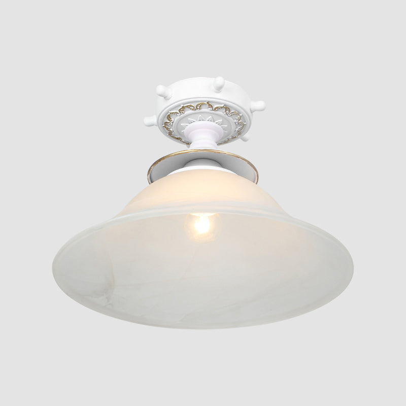 Bell Ceiling Lighting Nautical Opaline Glass 1 Bulb Hallway Semi Flush Mount Light in Black/White/Blue Clearhalo 'Ceiling Lights' 'Close To Ceiling Lights' 'Close to ceiling' 'Glass shade' 'Glass' 'Pendant Lights' 'Semi-flushmount' Lighting' 1867434