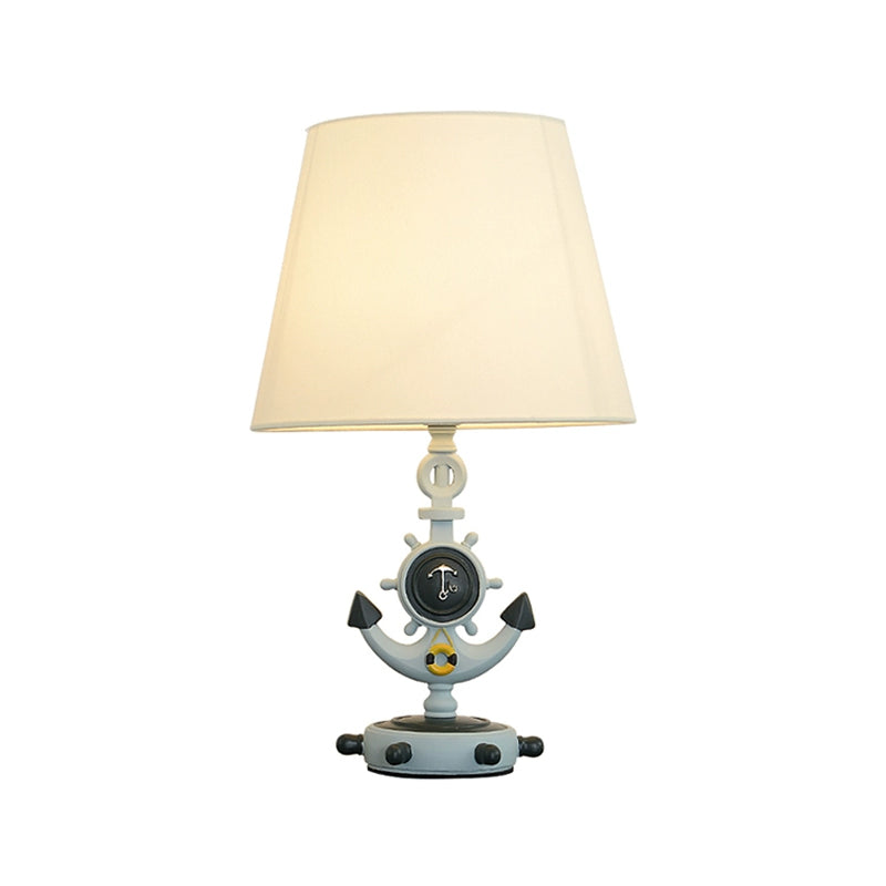Nautical Cone Table Lamp Fabric 1 Light Study Room Night Lighting with Anchor Base and Rudder Pedestal in Black/Blue Clearhalo 'Lamps' 'Table Lamps' Lighting' 1867441
