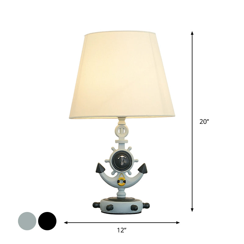 Nautical Cone Table Lamp Fabric 1 Light Study Room Night Lighting with Anchor Base and Rudder Pedestal in Black/Blue Clearhalo 'Lamps' 'Table Lamps' Lighting' 1867442