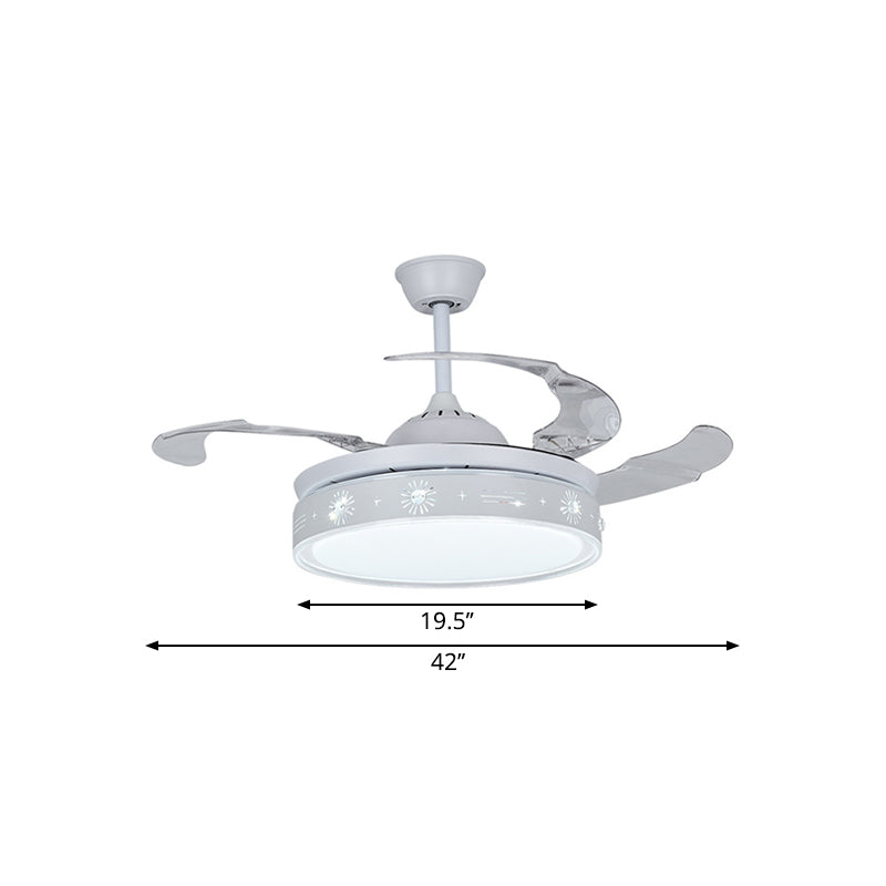 42" Wide Modern LED Semi Flush Light White Drum Hanging Fan Lighting with Metallic Shade, 3 Blades Clearhalo 'Ceiling Fans with Lights' 'Ceiling Fans' 'Modern Ceiling Fans' 'Modern' Lighting' 1867463
