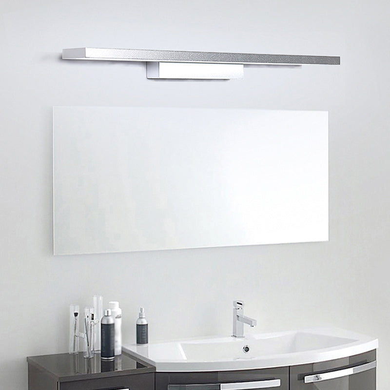 Modernist Elongated Vanity Lighting Ideas Metal LED Bathroom Wall Sconce in Black/Silver, 16"/23.5" L Silver Clearhalo 'Cast Iron' 'Glass' 'Industrial' 'Modern wall lights' 'Modern' 'Tiffany' 'Traditional wall lights' 'Vanity Lights' 'Wall Lights' Lighting' 1867468