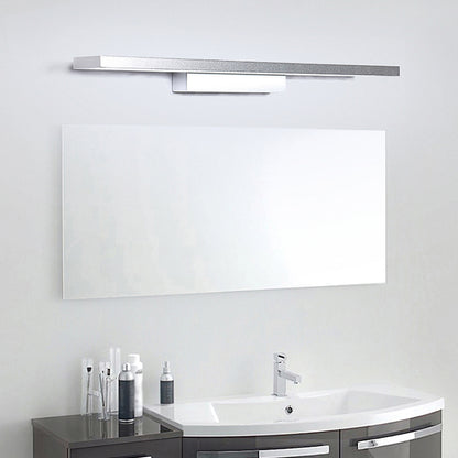 Modernist Elongated Vanity Lighting Ideas Metal LED Bathroom Wall Sconce in Black/Silver, 16"/23.5" L Silver Clearhalo 'Cast Iron' 'Glass' 'Industrial' 'Modern wall lights' 'Modern' 'Tiffany' 'Traditional wall lights' 'Vanity Lights' 'Wall Lights' Lighting' 1867468