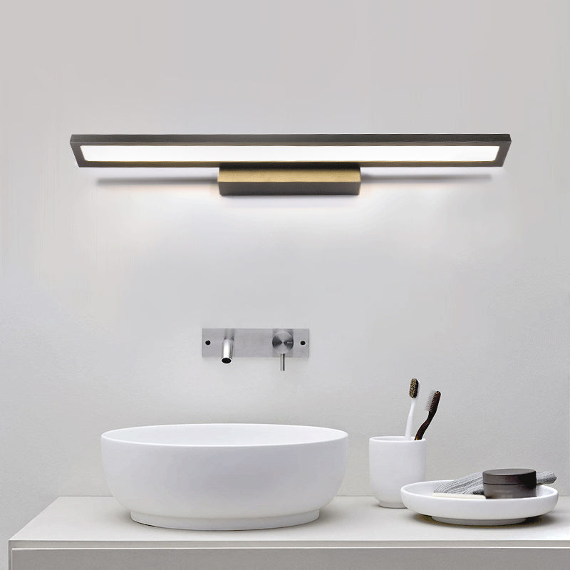 Modernist Elongated Vanity Lighting Ideas Metal LED Bathroom Wall Sconce in Black/Silver, 16"/23.5" L Black Clearhalo 'Cast Iron' 'Glass' 'Industrial' 'Modern wall lights' 'Modern' 'Tiffany' 'Traditional wall lights' 'Vanity Lights' 'Wall Lights' Lighting' 1867473