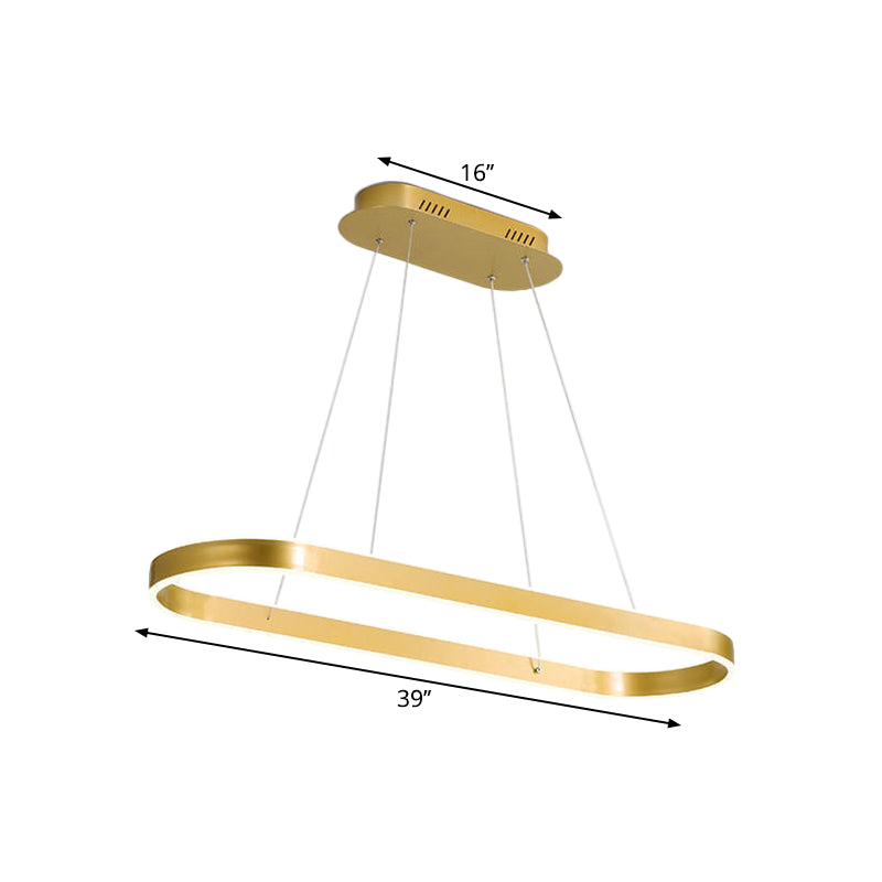 Modern Oval Frame Hanging Lamp Kit Metallic Dining Room LED Island Lamp in Gold, Warm/White Light Clearhalo 'Ceiling Lights' 'Island Lights' Lighting' 1867488