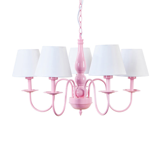 Tapered Shade Kindergarten Chandelier Metal 5 Heads Kids Hanging Light in Pink & White Clearhalo 'Ceiling Lights' 'Chandeliers' 'Close To Ceiling Lights' 'Glass shade' 'Glass' Lighting' 186748