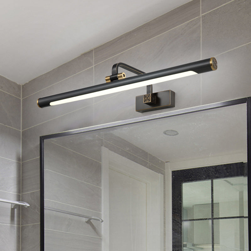 Black Streamlined Wall Vanity Light Contemporary LED Metallic Wall Mounted Lighting with Swing Arm Black Clearhalo 'Cast Iron' 'Glass' 'Industrial' 'Modern wall lights' 'Modern' 'Tiffany' 'Traditional wall lights' 'Vanity Lights' 'Wall Lights' Lighting' 1867493