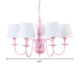 Tapered Shade Kindergarten Chandelier Metal 5 Heads Kids Hanging Light in Pink & White Clearhalo 'Ceiling Lights' 'Chandeliers' 'Close To Ceiling Lights' 'Glass shade' 'Glass' Lighting' 186749