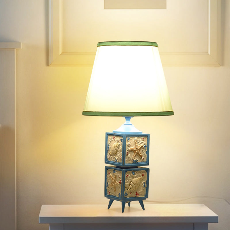 Conch Cubic Bedroom Night Table Lamp Resin 1-Light Modern Task Lighting with Shade in Light/Sky Blue Sky Blue With Shade Clearhalo 'Lamps' 'Table Lamps' Lighting' 1867518