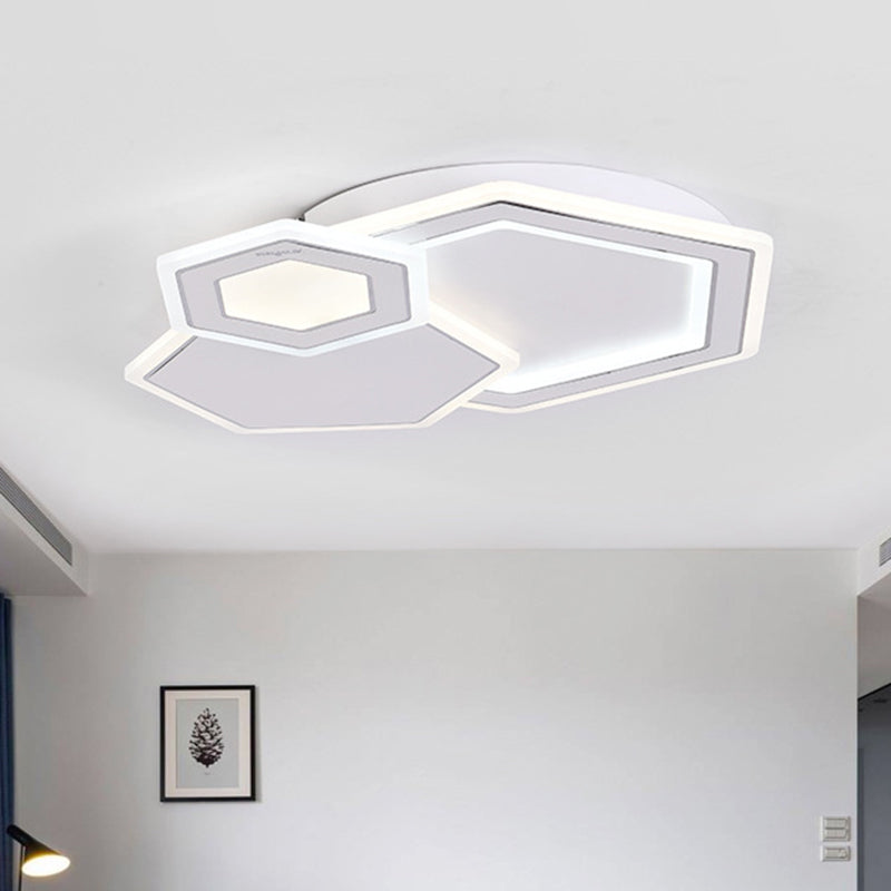 Metal Round/Oval/Rectangle Flush Light Minimalist LED Black and White Ceiling Mounted Fixture for Guest Room Black-White Hexagon Clearhalo 'Ceiling Lights' 'Close To Ceiling Lights' 'Close to ceiling' 'Flush mount' Lighting' 1867539