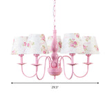 5 Bulbs Blossom Hanging Lamp with Fabric Shade Kids Metal Chandelier in Pink for Kindergarten Clearhalo 'Ceiling Lights' 'Chandeliers' Lighting' options 186753