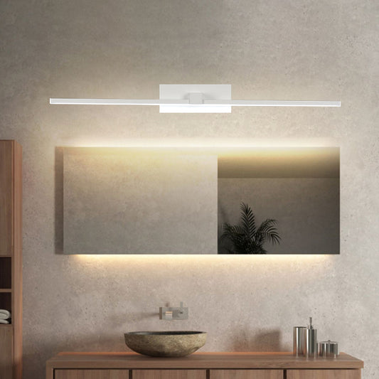White Rectangle Vanity Lamp Minimalist 16"/19.5" L LED Metal Wall Mounted Light Fixture in Warm/White Light White Clearhalo 'Cast Iron' 'Glass' 'Industrial' 'Modern wall lights' 'Modern' 'Tiffany' 'Traditional wall lights' 'Vanity Lights' 'Wall Lights' Lighting' 1867544