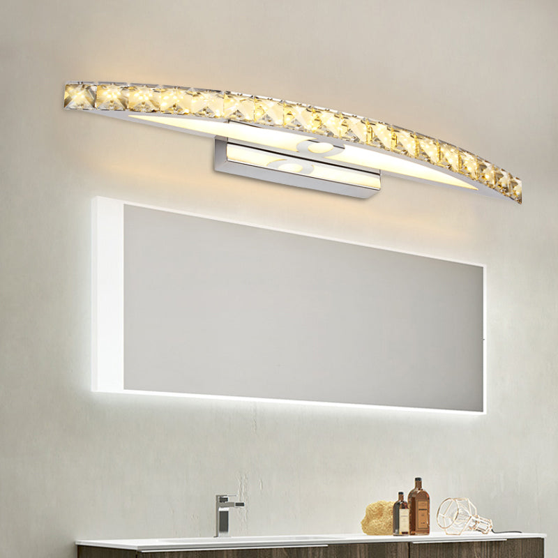 Curvy Bathroom Wall Mounted Vanity Light Clear/Champagne Crystal LED Minimal Mirror Lamp in Warm/White Light Champagne Clearhalo 'Cast Iron' 'Glass' 'Industrial' 'Modern wall lights' 'Modern' 'Tiffany' 'Traditional wall lights' 'Vanity Lights' 'Wall Lights' Lighting' 1867549