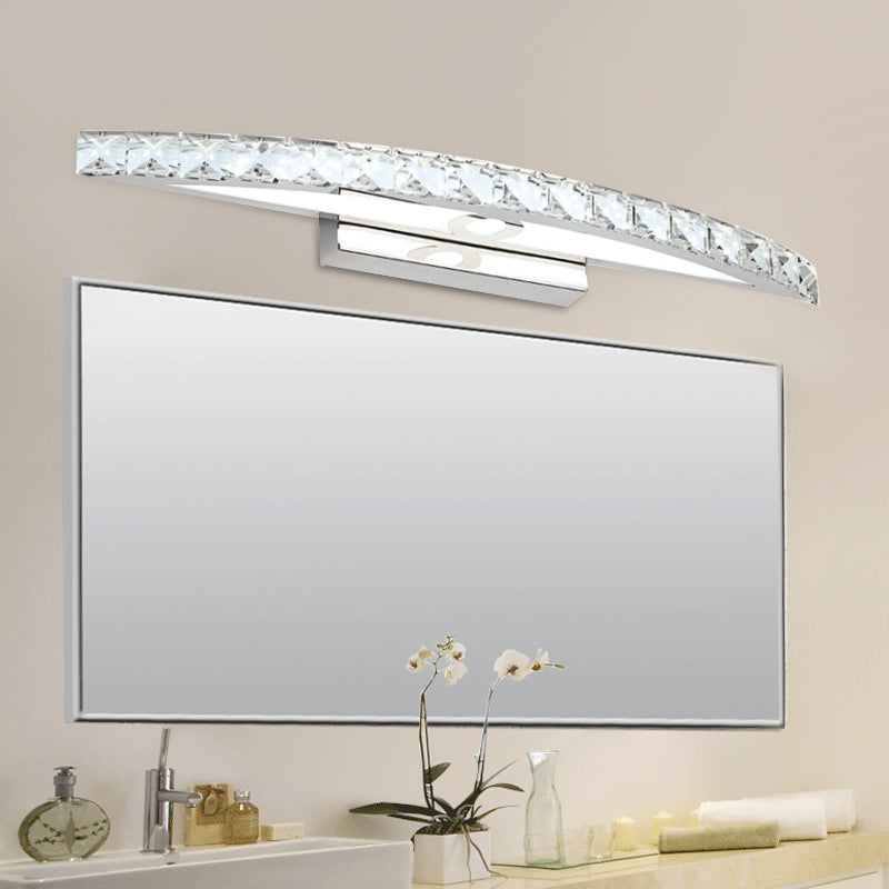 Curvy Bathroom Wall Mounted Vanity Light Clear/Champagne Crystal LED Minimal Mirror Lamp in Warm/White Light Clear Clearhalo 'Cast Iron' 'Glass' 'Industrial' 'Modern wall lights' 'Modern' 'Tiffany' 'Traditional wall lights' 'Vanity Lights' 'Wall Lights' Lighting' 1867553