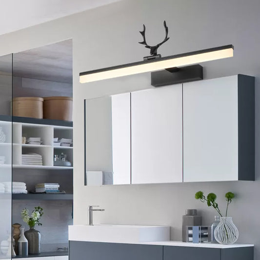 Straight Metal Vanity Lamp Modernism LED Black Wall Mounted Lighting in Warm/White Light with Antler Deco Black Clearhalo 'Cast Iron' 'Glass' 'Industrial' 'Modern wall lights' 'Modern' 'Tiffany' 'Traditional wall lights' 'Vanity Lights' 'Wall Lights' Lighting' 1867557