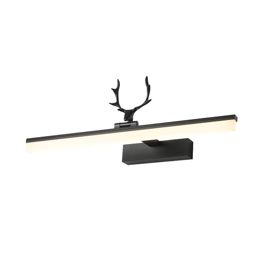 Straight Metal Vanity Lamp Modernism LED Black Wall Mounted Lighting in Warm/White Light with Antler Deco Clearhalo 'Cast Iron' 'Glass' 'Industrial' 'Modern wall lights' 'Modern' 'Tiffany' 'Traditional wall lights' 'Vanity Lights' 'Wall Lights' Lighting' 1867558