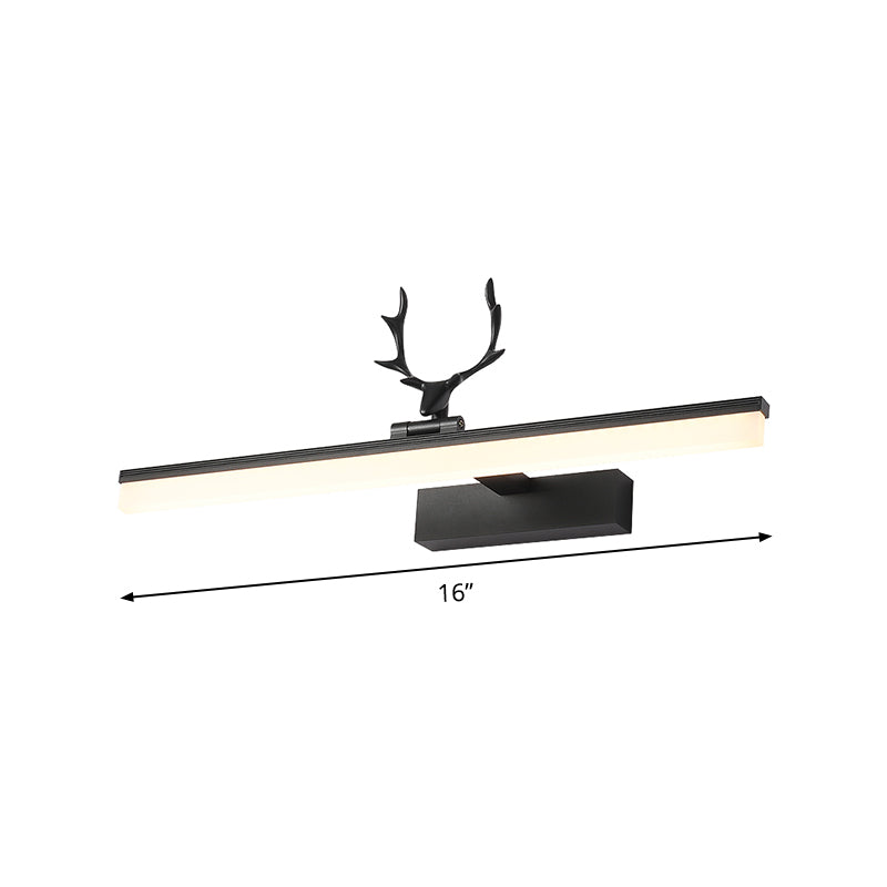 Straight Metal Vanity Lamp Modernism LED Black Wall Mounted Lighting in Warm/White Light with Antler Deco Clearhalo 'Cast Iron' 'Glass' 'Industrial' 'Modern wall lights' 'Modern' 'Tiffany' 'Traditional wall lights' 'Vanity Lights' 'Wall Lights' Lighting' 1867560