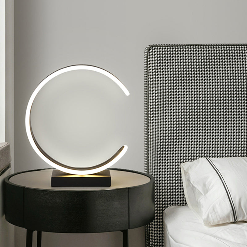 LED Bedroom Table Lamp Minimalism Black/White Nightstand Light with C-Shape Metallic Shade Clearhalo 'Lamps' 'Table Lamps' Lighting' 1867566