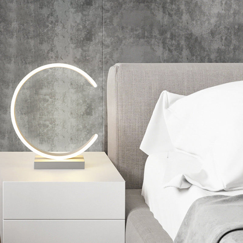 LED Bedroom Table Lamp Minimalism Black/White Nightstand Light with C-Shape Metallic Shade Clearhalo 'Lamps' 'Table Lamps' Lighting' 1867570