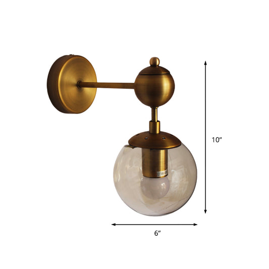 Globe Shaped Wall Sconce Post Modern Amber Glass 1/2 Light Brass Wall Mount Lighting Clearhalo 'Cast Iron' 'Glass' 'Industrial' 'Modern wall lights' 'Modern' 'Tiffany' 'Traditional wall lights' 'Wall Lamps & Sconces' 'Wall Lights' Lighting' 186757