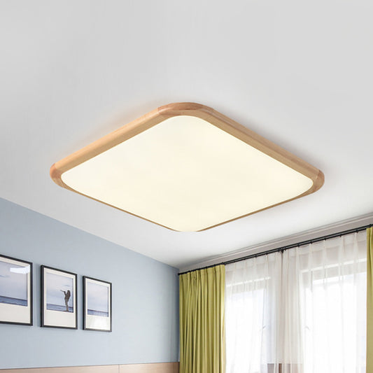 LED Parlor Ceiling Lamp Simple Beige Flush Mount Fixture with Square/Oblong Wood Shade in Warm/White Light, 14"/18"/23" W Beige Clearhalo 'Ceiling Lights' 'Close To Ceiling Lights' 'Close to ceiling' 'Flush mount' Lighting' 1867602