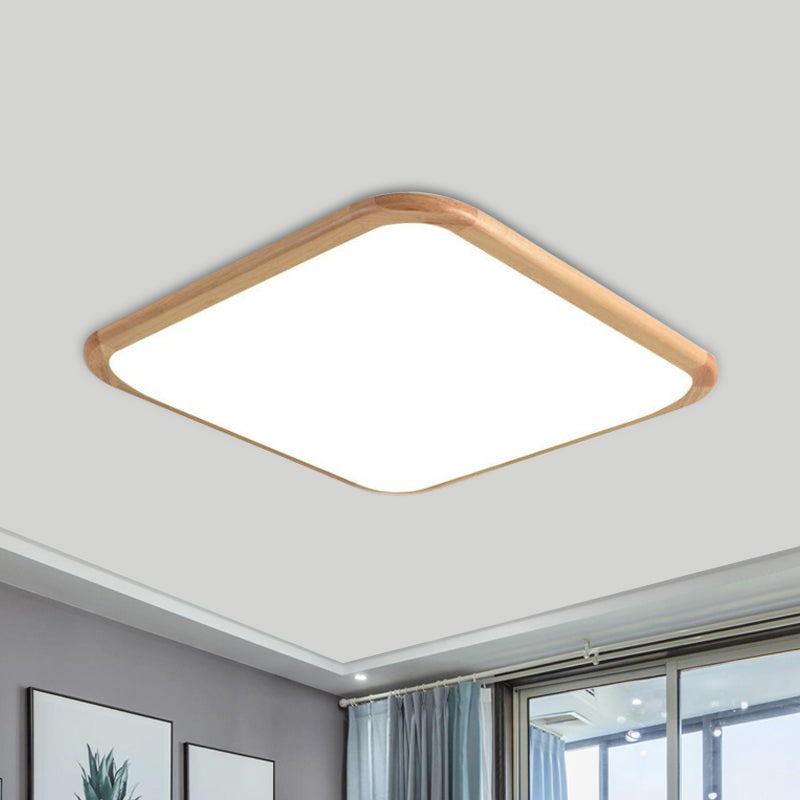 LED Parlor Ceiling Lamp Simple Beige Flush Mount Fixture with Square/Oblong Wood Shade in Warm/White Light, 14"/18"/23" W Clearhalo 'Ceiling Lights' 'Close To Ceiling Lights' 'Close to ceiling' 'Flush mount' Lighting' 1867603