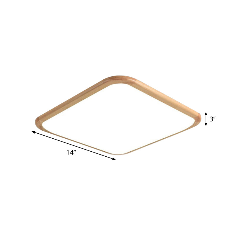 LED Parlor Ceiling Lamp Simple Beige Flush Mount Fixture with Square/Oblong Wood Shade in Warm/White Light, 14"/18"/23" W Clearhalo 'Ceiling Lights' 'Close To Ceiling Lights' 'Close to ceiling' 'Flush mount' Lighting' 1867605