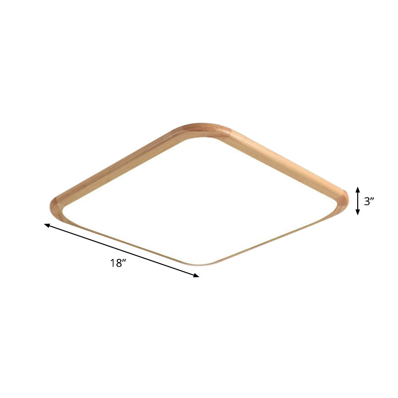 LED Parlor Ceiling Lamp Simple Beige Flush Mount Fixture with Square/Oblong Wood Shade in Warm/White Light, 14"/18"/23" W Clearhalo 'Ceiling Lights' 'Close To Ceiling Lights' 'Close to ceiling' 'Flush mount' Lighting' 1867606