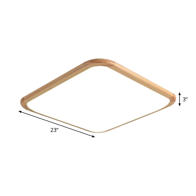 LED Parlor Ceiling Lamp Simple Beige Flush Mount Fixture with Square/Oblong Wood Shade in Warm/White Light, 14"/18"/23" W Clearhalo 'Ceiling Lights' 'Close To Ceiling Lights' 'Close to ceiling' 'Flush mount' Lighting' 1867607