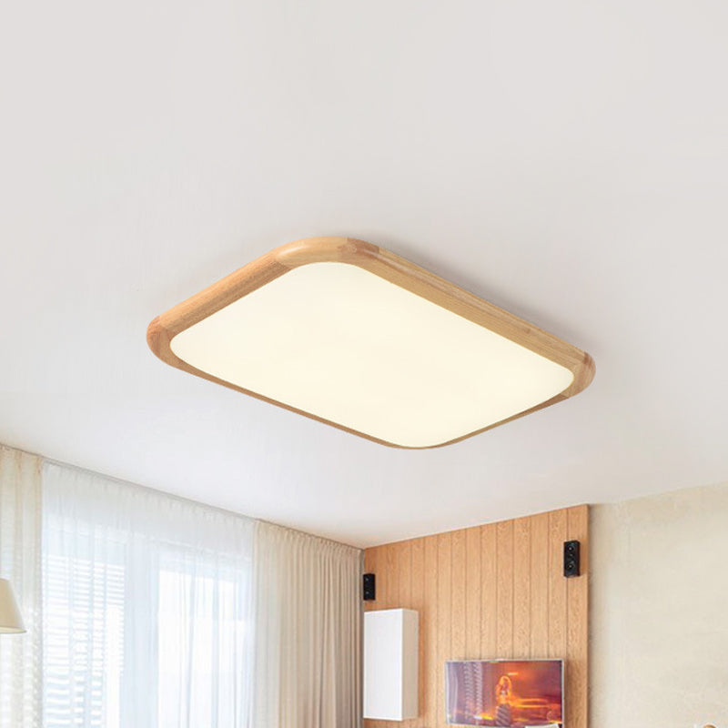 LED Parlor Ceiling Lamp Simple Beige Flush Mount Fixture with Square/Oblong Wood Shade in Warm/White Light, 14"/18"/23" W Clearhalo 'Ceiling Lights' 'Close To Ceiling Lights' 'Close to ceiling' 'Flush mount' Lighting' 1867609