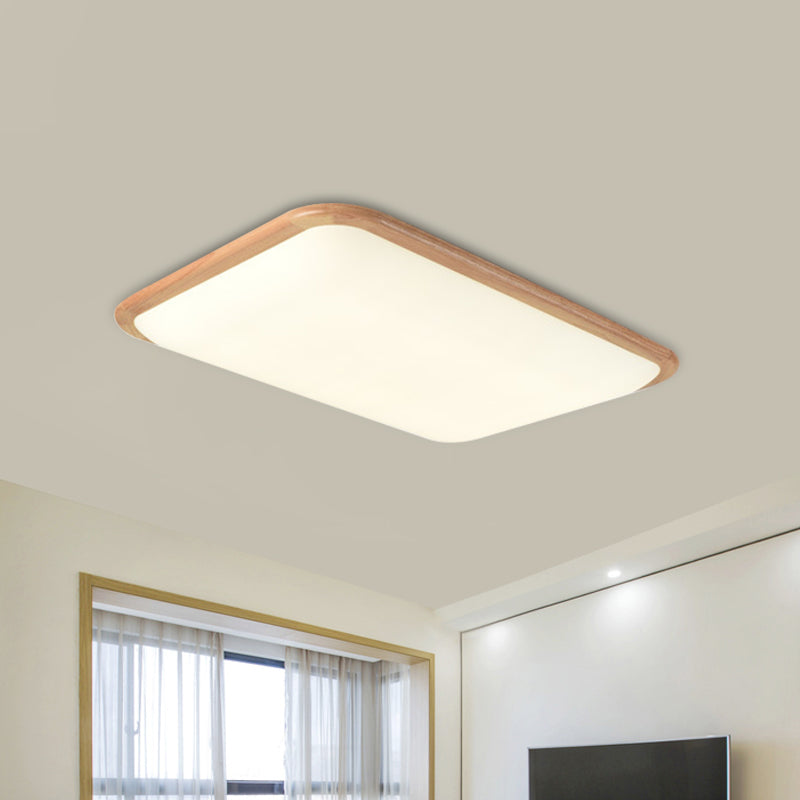 LED Parlor Ceiling Lamp Simple Beige Flush Mount Fixture with Square/Oblong Wood Shade in Warm/White Light, 14"/18"/23" W Clearhalo 'Ceiling Lights' 'Close To Ceiling Lights' 'Close to ceiling' 'Flush mount' Lighting' 1867610