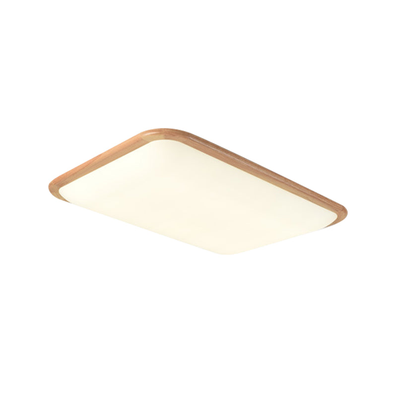 LED Parlor Ceiling Lamp Simple Beige Flush Mount Fixture with Square/Oblong Wood Shade in Warm/White Light, 14"/18"/23" W Clearhalo 'Ceiling Lights' 'Close To Ceiling Lights' 'Close to ceiling' 'Flush mount' Lighting' 1867611