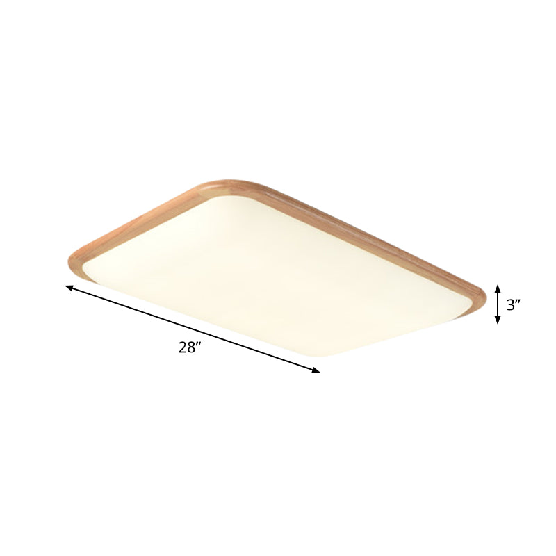 LED Parlor Ceiling Lamp Simple Beige Flush Mount Fixture with Square/Oblong Wood Shade in Warm/White Light, 14"/18"/23" W Clearhalo 'Ceiling Lights' 'Close To Ceiling Lights' 'Close to ceiling' 'Flush mount' Lighting' 1867612