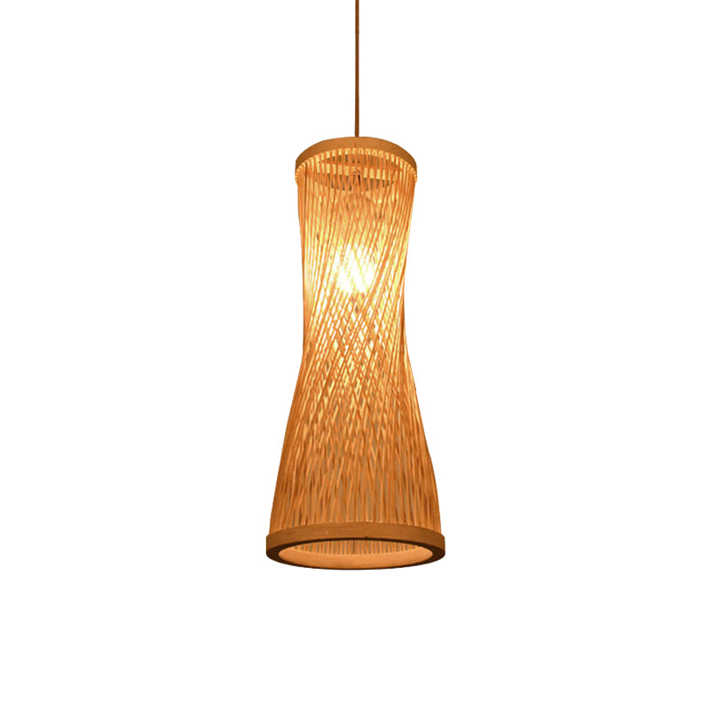 Hourglass Bamboo Suspension Pendant Loft Style 1 Light 6"/6.5" Wide Beige Down Lighting for Restaurant Clearhalo 'Ceiling Lights' 'Pendant Lights' 'Pendants' Lighting' 1867619
