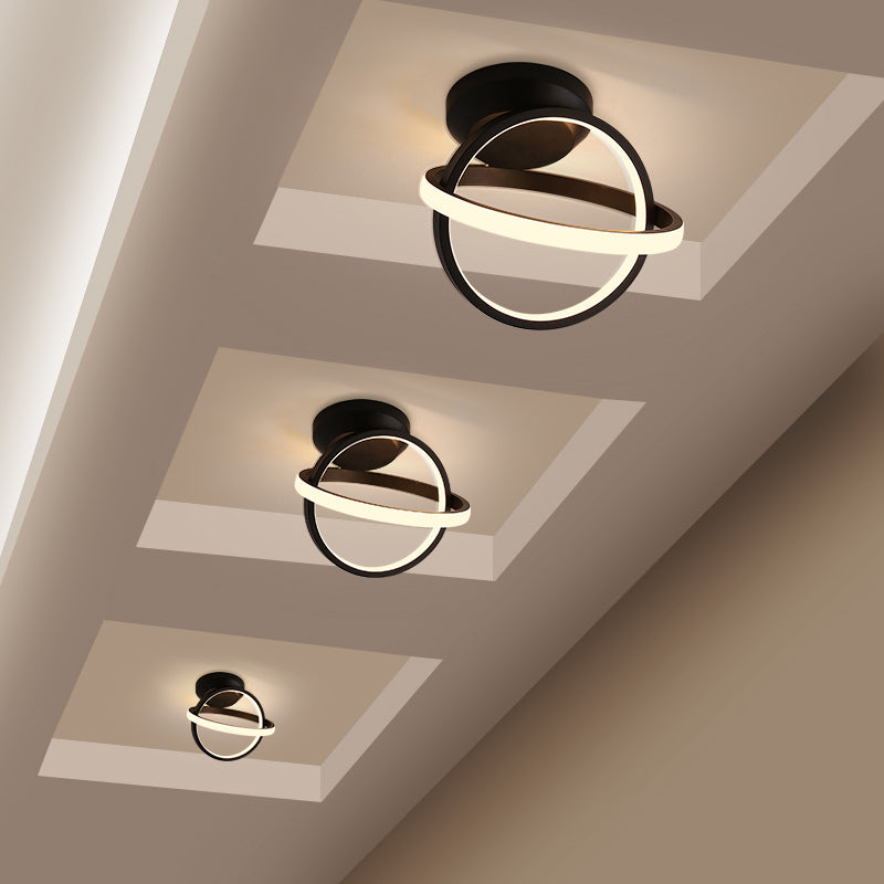 Ring Close to Ceiling Lamp Minimalism Metallic Black/White LED Flushmount Lighting in Warm/White Light Black Clearhalo 'Ceiling Lights' 'Close To Ceiling Lights' 'Close to ceiling' 'Flush mount' Lighting' 1867638