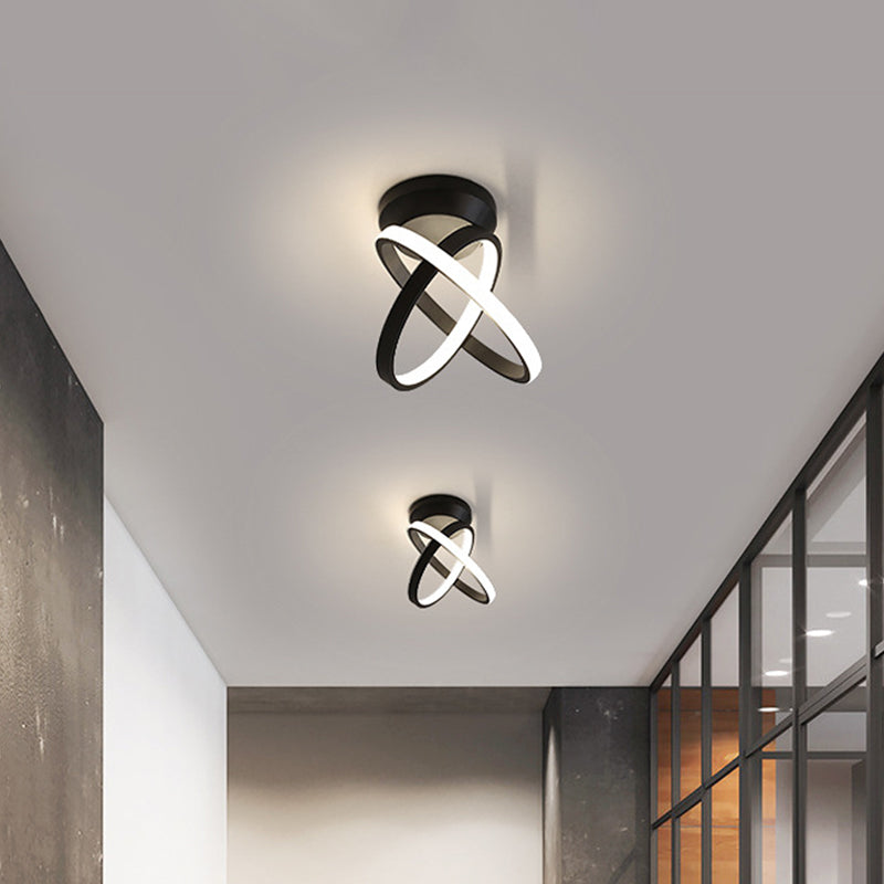 Ring Close to Ceiling Lamp Minimalism Metallic Black/White LED Flushmount Lighting in Warm/White Light Clearhalo 'Ceiling Lights' 'Close To Ceiling Lights' 'Close to ceiling' 'Flush mount' Lighting' 1867639