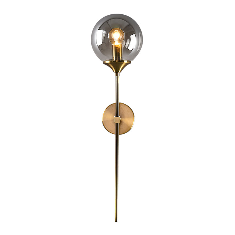 Simple Single Bulb Wall Mounted Lamp with Amber/Smoke Gray Glass Brass Sphere Sconce Light Fixture Clearhalo 'Cast Iron' 'Glass' 'Industrial' 'Modern wall lights' 'Modern' 'Tiffany' 'Traditional wall lights' 'Wall Lamps & Sconces' 'Wall Lights' Lighting' 1867651