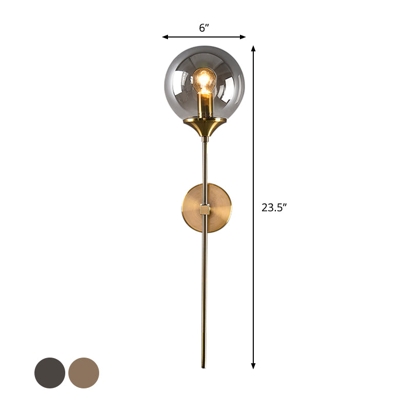 Simple Single Bulb Wall Mounted Lamp with Amber/Smoke Gray Glass Brass Sphere Sconce Light Fixture Clearhalo 'Cast Iron' 'Glass' 'Industrial' 'Modern wall lights' 'Modern' 'Tiffany' 'Traditional wall lights' 'Wall Lamps & Sconces' 'Wall Lights' Lighting' 1867653