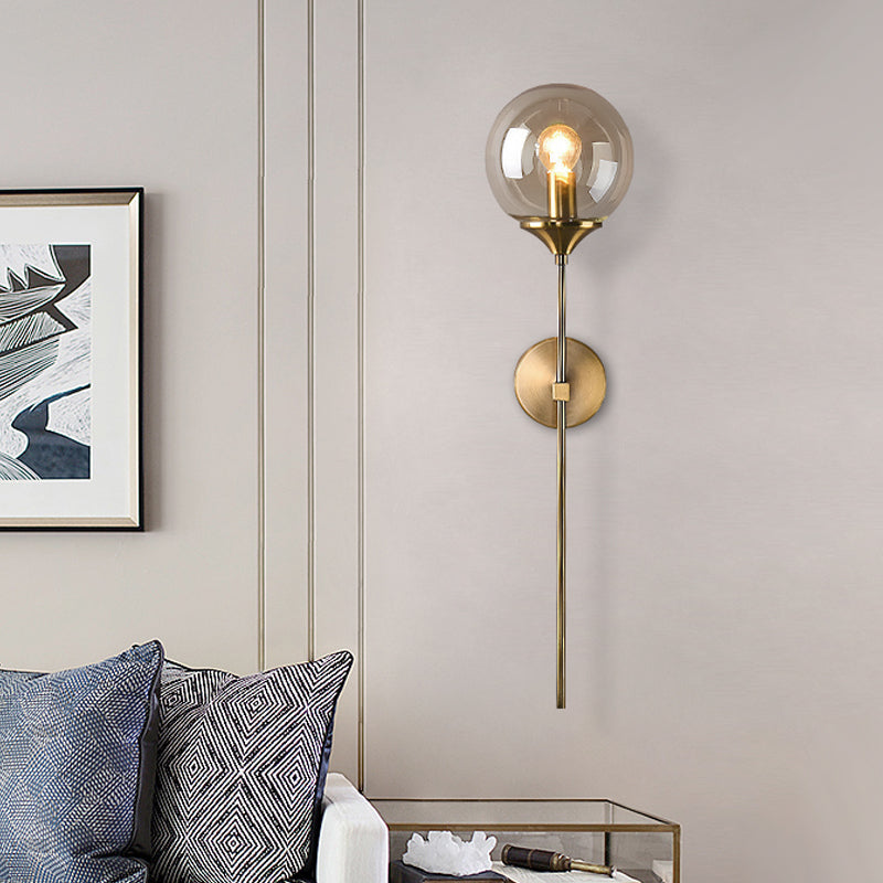 Simple Single Bulb Wall Mounted Lamp with Amber/Smoke Gray Glass Brass Sphere Sconce Light Fixture Amber Clearhalo 'Cast Iron' 'Glass' 'Industrial' 'Modern wall lights' 'Modern' 'Tiffany' 'Traditional wall lights' 'Wall Lamps & Sconces' 'Wall Lights' Lighting' 1867654