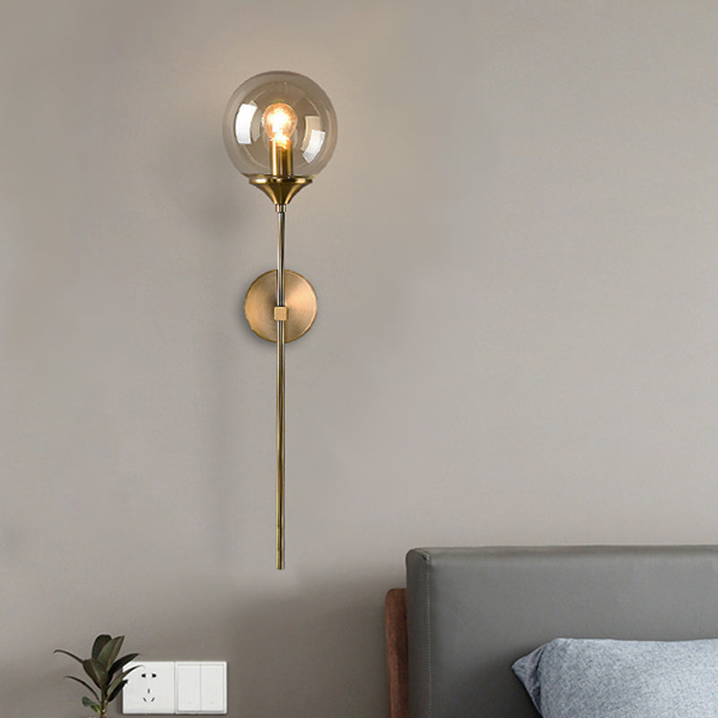 Simple Single Bulb Wall Mounted Lamp with Amber/Smoke Gray Glass Brass Sphere Sconce Light Fixture Clearhalo 'Cast Iron' 'Glass' 'Industrial' 'Modern wall lights' 'Modern' 'Tiffany' 'Traditional wall lights' 'Wall Lamps & Sconces' 'Wall Lights' Lighting' 1867656