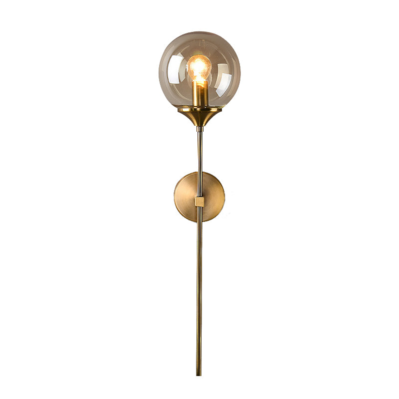 Simple Single Bulb Wall Mounted Lamp with Amber/Smoke Gray Glass Brass Sphere Sconce Light Fixture Clearhalo 'Cast Iron' 'Glass' 'Industrial' 'Modern wall lights' 'Modern' 'Tiffany' 'Traditional wall lights' 'Wall Lamps & Sconces' 'Wall Lights' Lighting' 1867657