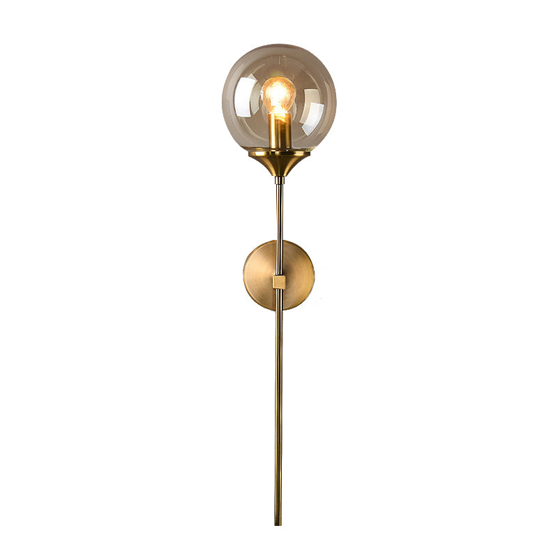 Simple Single Bulb Wall Mounted Lamp with Amber/Smoke Gray Glass Brass Sphere Sconce Light Fixture Clearhalo 'Cast Iron' 'Glass' 'Industrial' 'Modern wall lights' 'Modern' 'Tiffany' 'Traditional wall lights' 'Wall Lamps & Sconces' 'Wall Lights' Lighting' 1867657