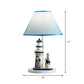 Barrel Shade Night Light Kids Fabric 1 Head Blue Table Lamp with Cartoon Girl/Boy and Lighthouse Decor Clearhalo 'Lamps' 'Table Lamps' Lighting' 1867670
