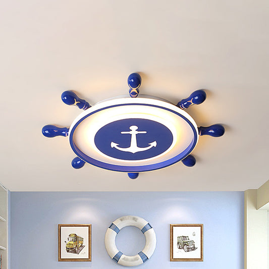 Circle Ceiling Mounted Light Nordic Acrylic LED Bedroom Flush Lamp Fixture with Rudder Design in Blue Blue Clearhalo 'Ceiling Lights' 'Close To Ceiling Lights' 'Close to ceiling' 'Flush mount' Lighting' 1867671